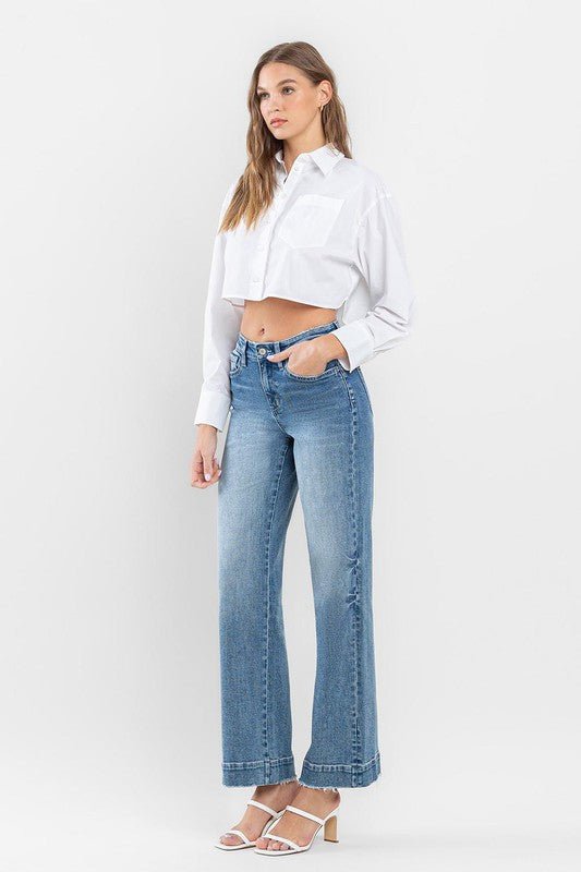 High Rise Wide Leg Jeans with Trouser Hem Detail - Happily Ever Atchison Shop Co.