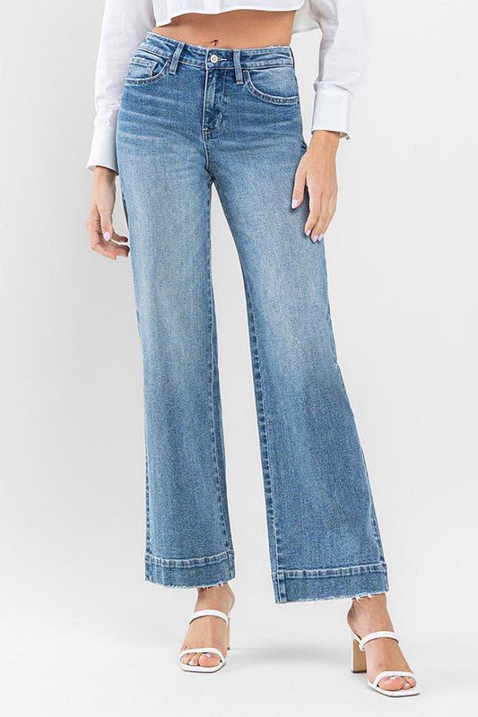 High Rise Wide Leg Jeans with Trouser Hem Detail - Happily Ever Atchison Shop Co.