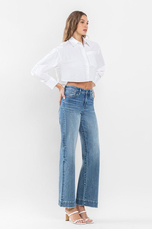 High Rise Wide Leg Jeans with Trouser Hem Detail - Happily Ever Atchison Shop Co.