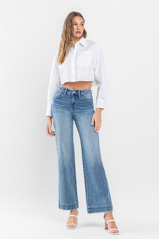 High Rise Wide Leg Jeans with Trouser Hem Detail - Happily Ever Atchison Shop Co.