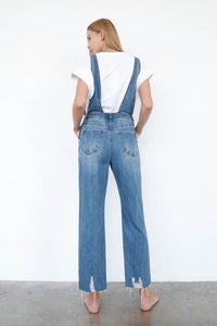 High Waist Ripped Straight Denim Overall Jumpsuit - Happily Ever Atchison Shop Co.