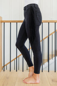 Hilary Side Fringe Skinny Jegging In Black - Happily Ever Atchison Shop Co.