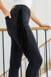 Hilary Side Fringe Skinny Jegging In Black - Happily Ever Atchison Shop Co.