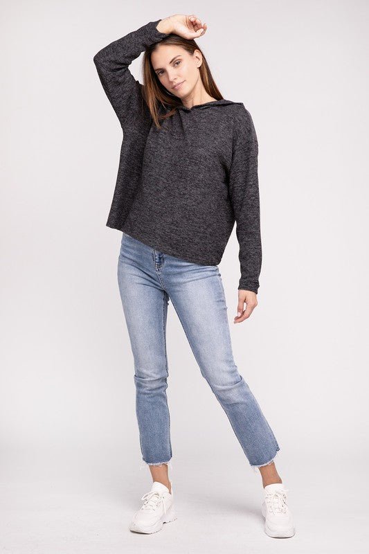 Hooded Brushed Melange Hacci Sweater - Happily Ever Atchison Shop Co.