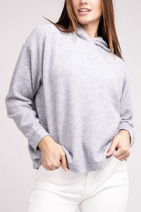 Hooded Brushed Melange Hacci Sweater - Happily Ever Atchison Shop Co.