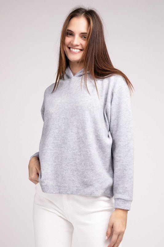 Hooded Brushed Melange Hacci Sweater - Happily Ever Atchison Shop Co.