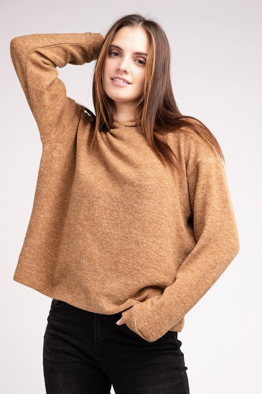 Hooded Brushed Melange Hacci Sweater - Happily Ever Atchison Shop Co.