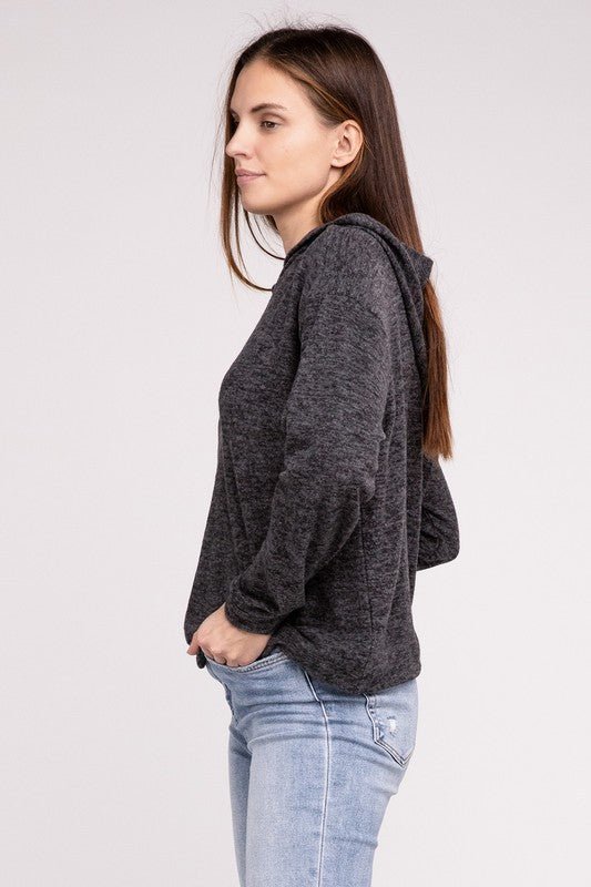 Hooded Brushed Melange Hacci Sweater - Happily Ever Atchison Shop Co.