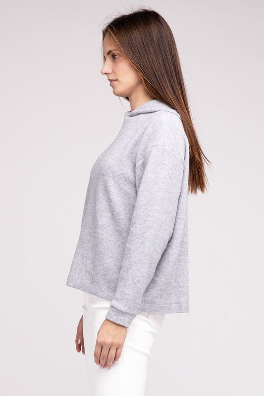 Hooded Brushed Melange Hacci Sweater - Happily Ever Atchison Shop Co.