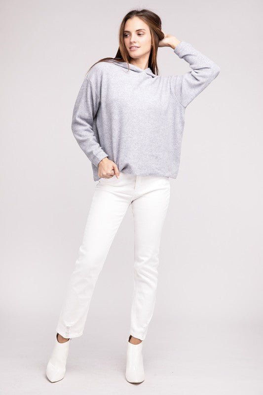 Hooded Brushed Melange Hacci Sweater - Happily Ever Atchison Shop Co.