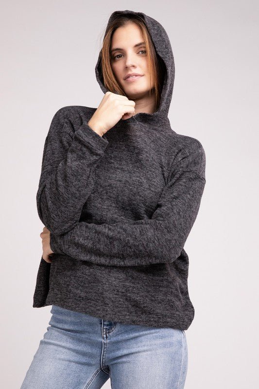 Hooded Brushed Melange Hacci Sweater - Happily Ever Atchison Shop Co.