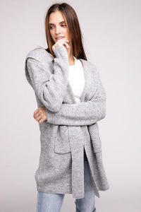 Hooded Open Front Sweater Cardigan - Happily Ever Atchison Shop Co.