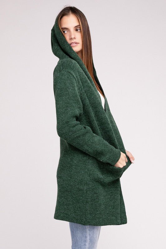 Hooded Open Front Sweater Cardigan - Happily Ever Atchison Shop Co.