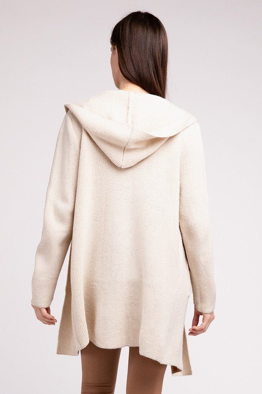 Hooded Open Front Sweater Cardigan - Happily Ever Atchison Shop Co.