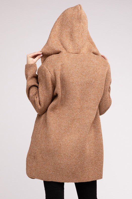 Hooded Open Front Sweater Cardigan - Happily Ever Atchison Shop Co.