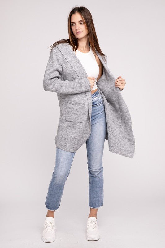 Hooded Open Front Sweater Cardigan - Happily Ever Atchison Shop Co.