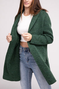 Hooded Open Front Sweater Cardigan - Happily Ever Atchison Shop Co.