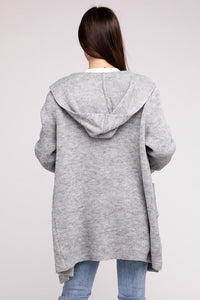 Hooded Open Front Sweater Cardigan - Happily Ever Atchison Shop Co.