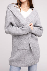 Hooded Open Front Sweater Cardigan - Happily Ever Atchison Shop Co.