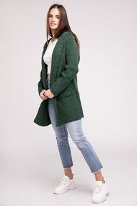 Hooded Open Front Sweater Cardigan - Happily Ever Atchison Shop Co.