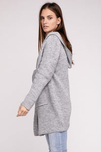 Hooded Open Front Sweater Cardigan - Happily Ever Atchison Shop Co.