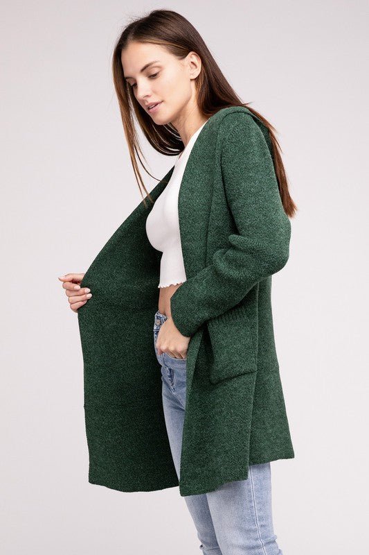 Hooded Open Front Sweater Cardigan - Happily Ever Atchison Shop Co.