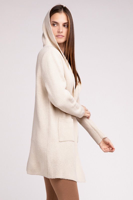 Hooded Open Front Sweater Cardigan - Happily Ever Atchison Shop Co.