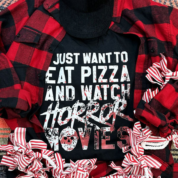 Horror Movies & Pizza GRAPHIC TEE - Happily Ever Atchison Shop Co.