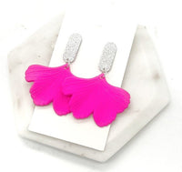 Hot Pink Ginkgo Leaf Acrylic Earrings Valentines - Happily Ever Atchison Shop Co.