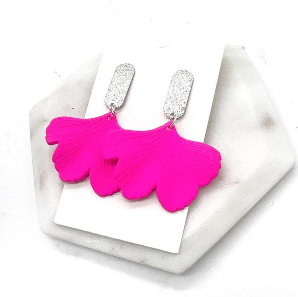 Hot Pink Ginkgo Leaf Acrylic Earrings Valentines - Happily Ever Atchison Shop Co.