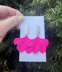 Hot Pink Ginkgo Leaf Acrylic Earrings Valentines - Happily Ever Atchison Shop Co.