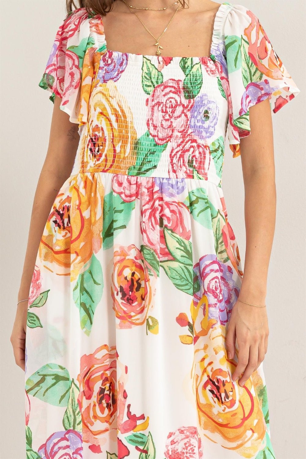 HYFVE Floral Flutter Sleeve Smocked Dress - Happily Ever Atchison Shop Co.
