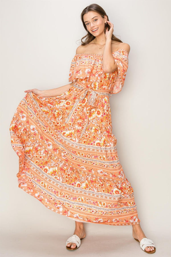 HYFVE Floral Off - Shoulder Tie Front Maxi Dress - Happily Ever Atchison Shop Co.