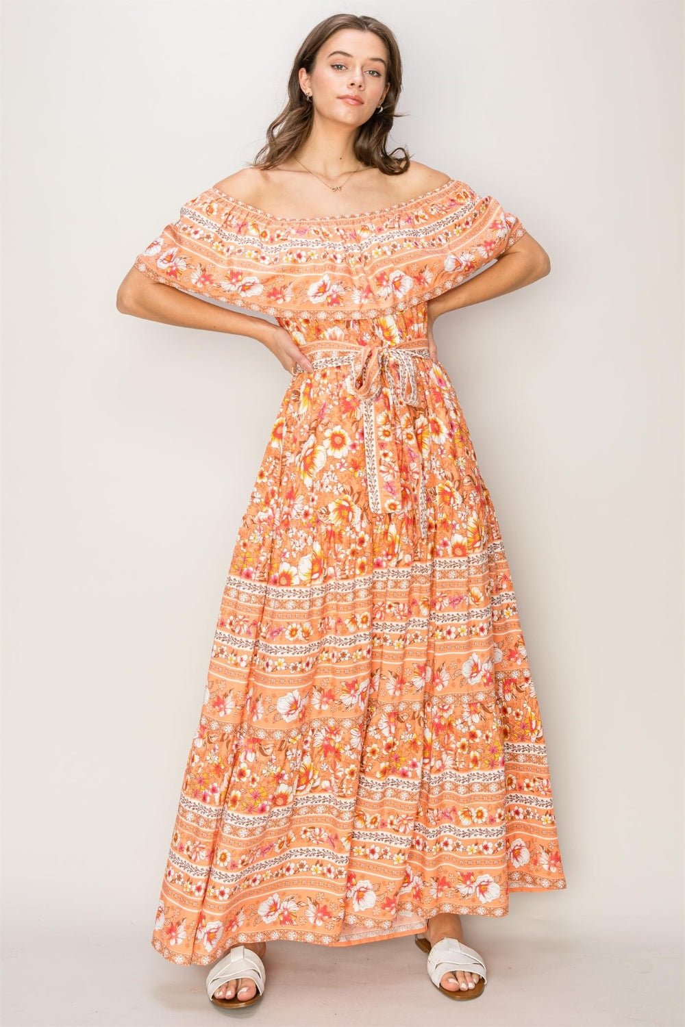 HYFVE Floral Off - Shoulder Tie Front Maxi Dress - Happily Ever Atchison Shop Co.