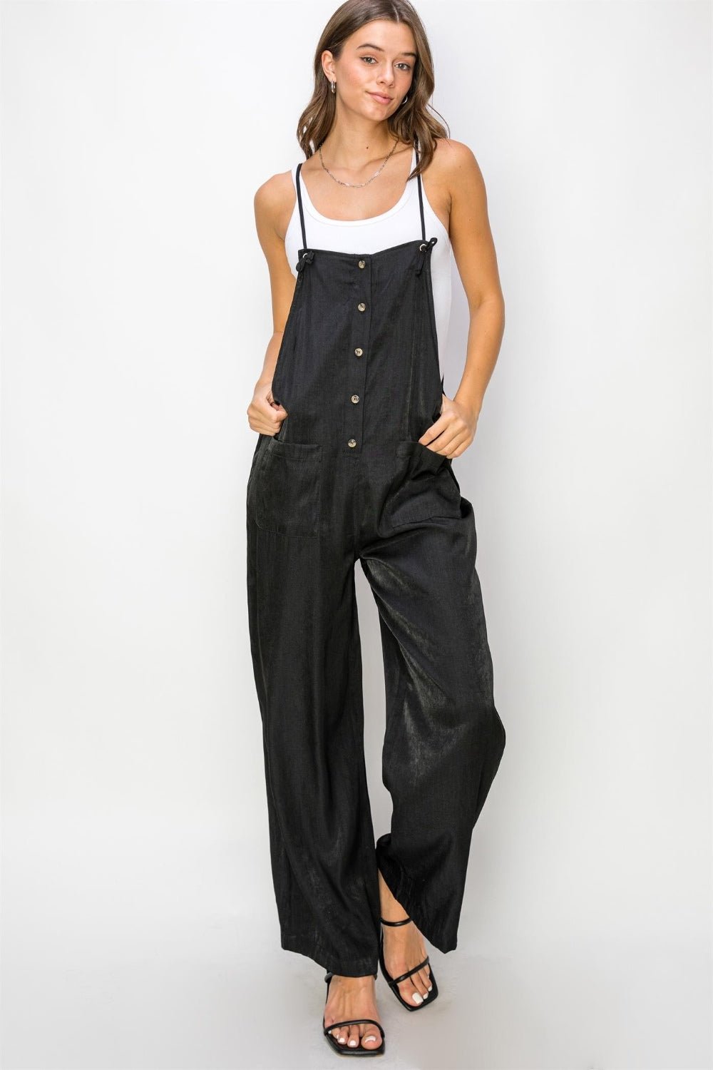 HYFVE Half Button Sleeveless Straight Jumpsuit - Happily Ever Atchison Shop Co.