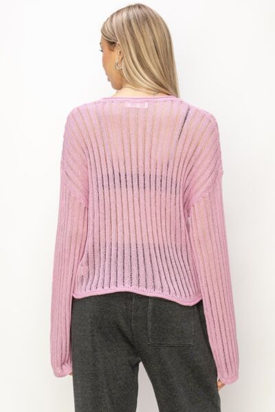 HYFVE Openwork Ribbed Long Sleeve Knit Top - Happily Ever Atchison Shop Co.