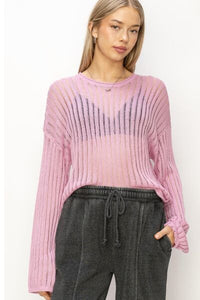 HYFVE Openwork Ribbed Long Sleeve Knit Top - Happily Ever Atchison Shop Co.