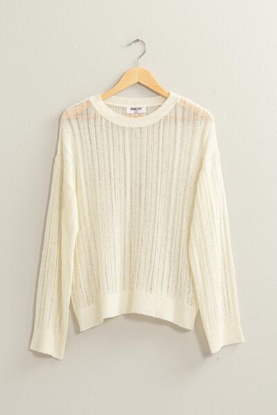 HYFVE Openwork Ribbed Trim Long Sleeve Knit Top - Happily Ever Atchison Shop Co.