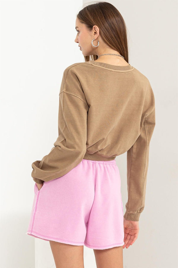 HYFVE Round Neck Long Sleeve Cropped Sweatshirt - Happily Ever Atchison Shop Co.