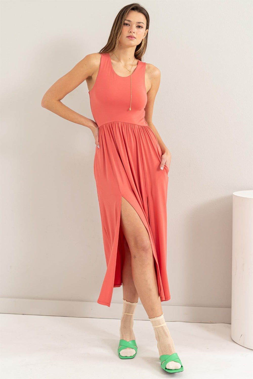 HYFVE Sleeveless Slit Midi Dress - Happily Ever Atchison Shop Co.