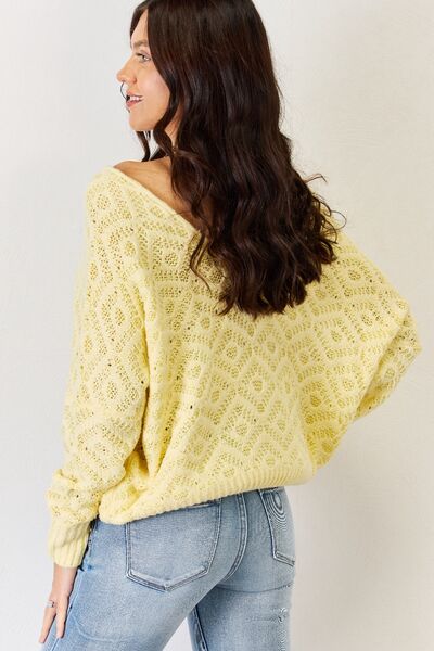 HYFVE V - Neck Patterned Long Sleeve Sweater - Happily Ever Atchison Shop Co.