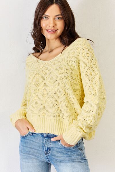 HYFVE V - Neck Patterned Long Sleeve Sweater - Happily Ever Atchison Shop Co.