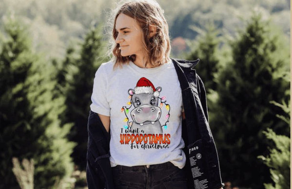 I Want a Hippopotamus for Christmas Graphic Tee - Happily Ever Atchison Shop Co.
