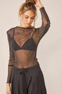 Idem Ditto Sparkling Glitter Long Sleeve Sheer Top - Happily Ever Atchison Shop Co.