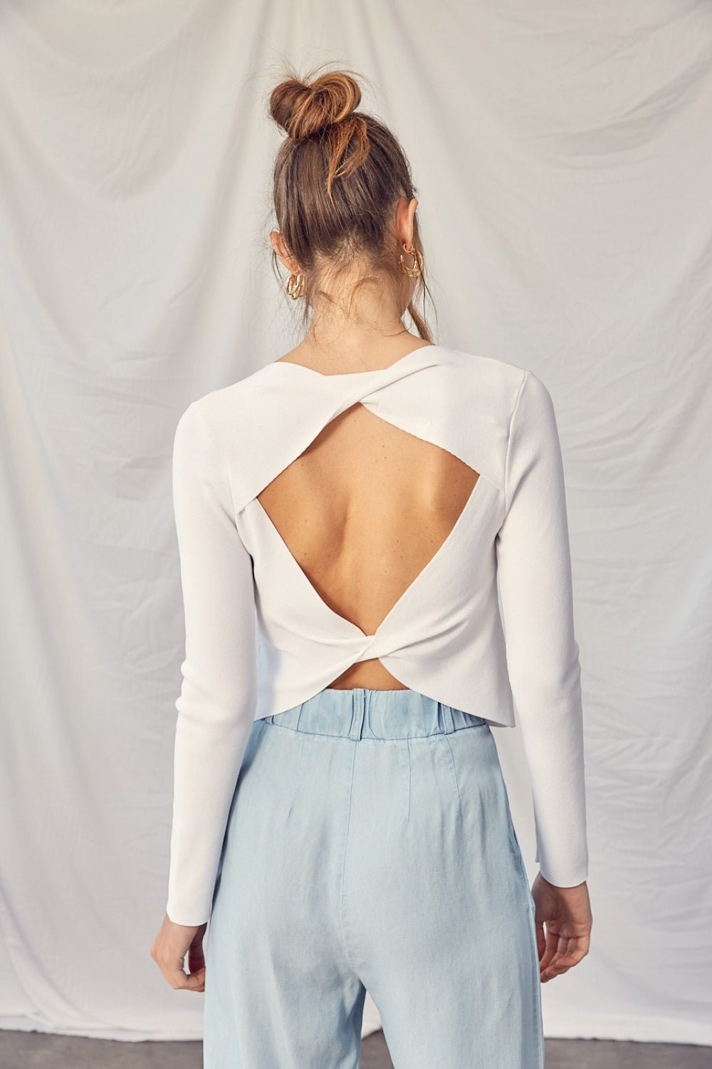 Idem Ditto Twisted Backless Long Sleeve Knit Top - Happily Ever Atchison Shop Co.