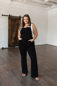 Imogene Control Top Retro Flare Overalls in Black - Happily Ever Atchison Shop Co.