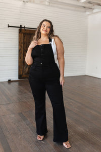 Imogene Control Top Retro Flare Overalls in Black - Happily Ever Atchison Shop Co.