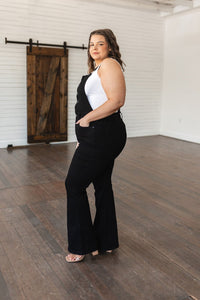 Imogene Control Top Retro Flare Overalls in Black - Happily Ever Atchison Shop Co.