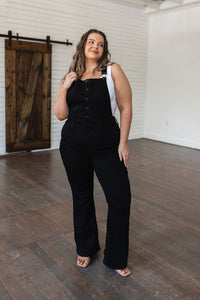 Imogene Control Top Retro Flare Overalls in Black - Happily Ever Atchison Shop Co.