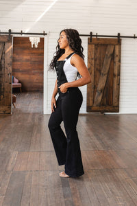 Imogene Control Top Retro Flare Overalls in Black - Happily Ever Atchison Shop Co.